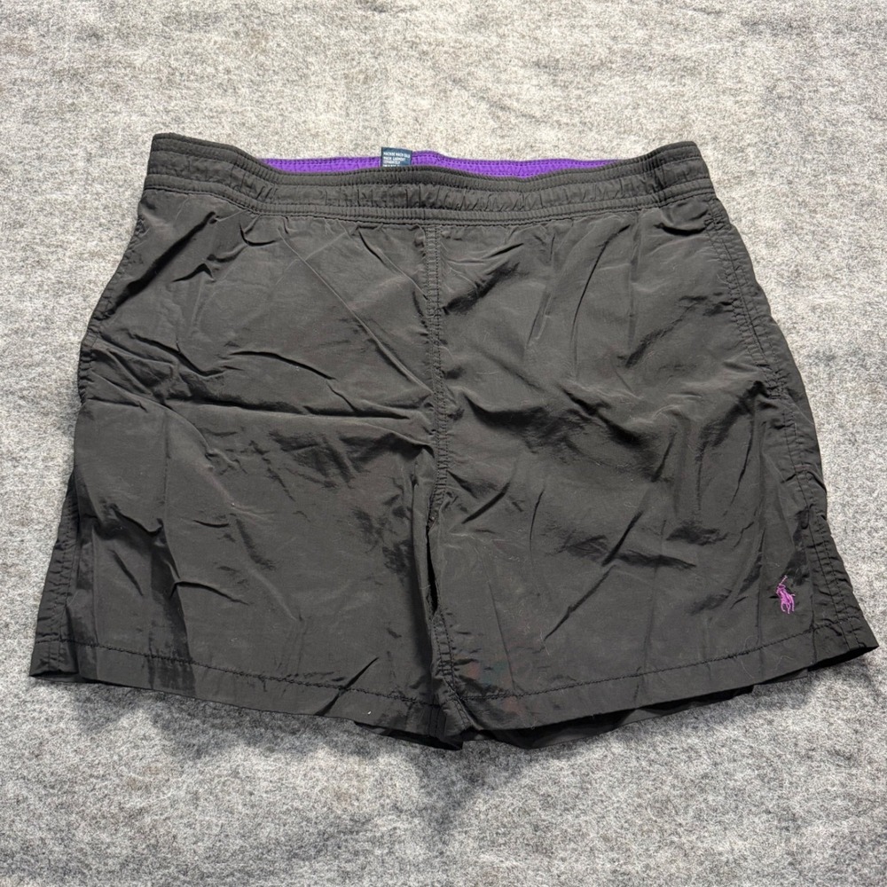 Vintage 90s Polo Ralph Lauren Swim Trunks Mens Small Black Purple Pony RN 41381